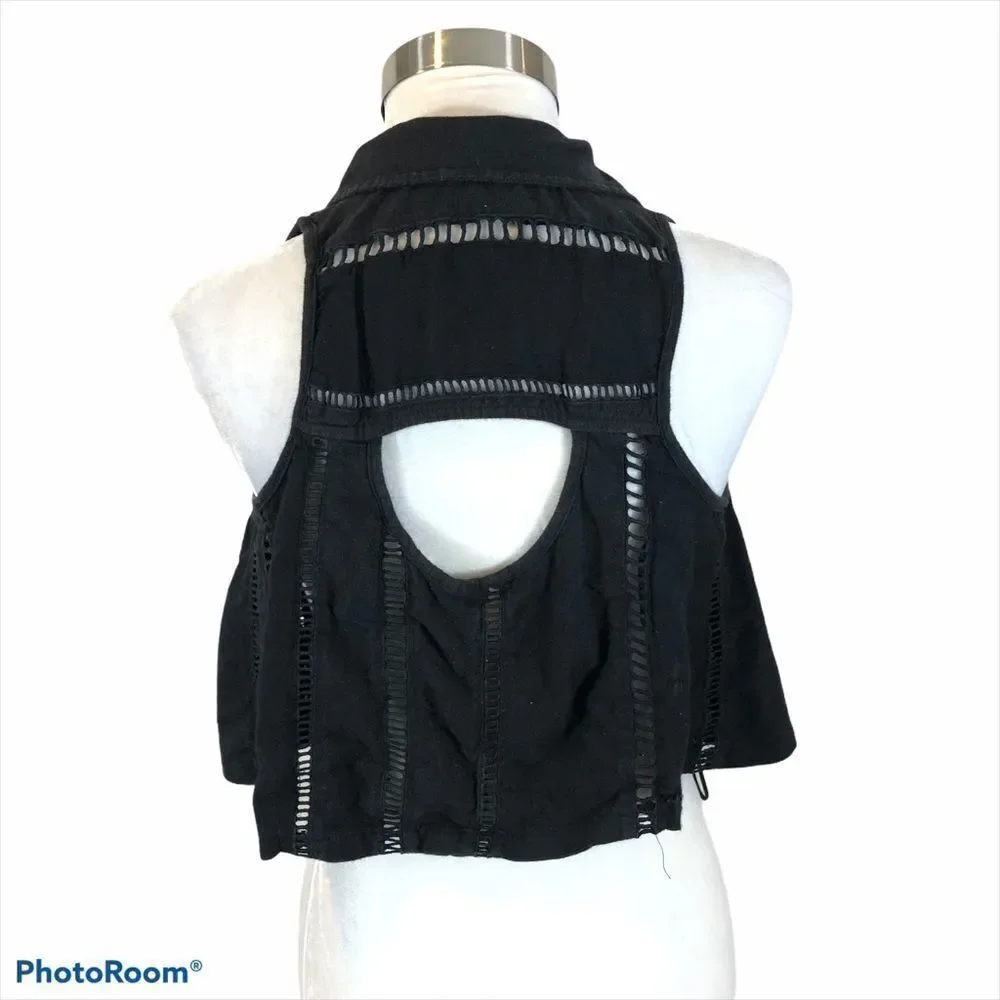 Free People Black Dandy Cut Out Crop Top‎ Size XS